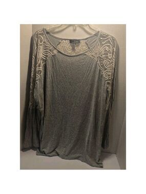 susan betro tops Long Sleeve Gray Lace 1X